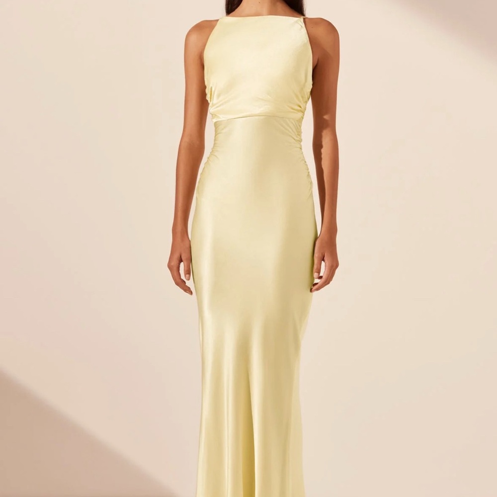 Shona Joy La Lune High Neck Ruched Maxi Dress in Lemon